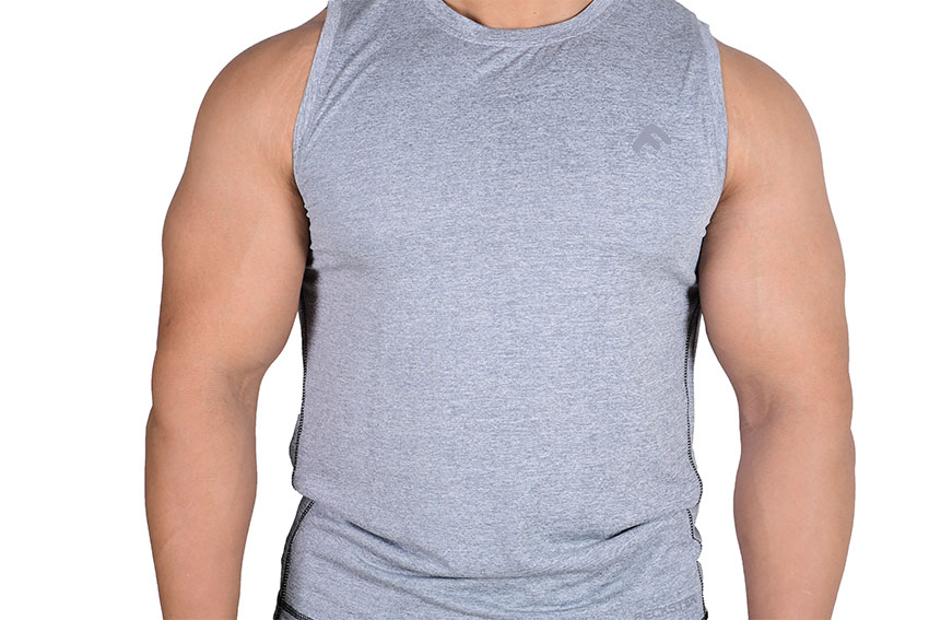 Light Grey Polyester Melange Sleeveless T-Shirt – Feckster Garments